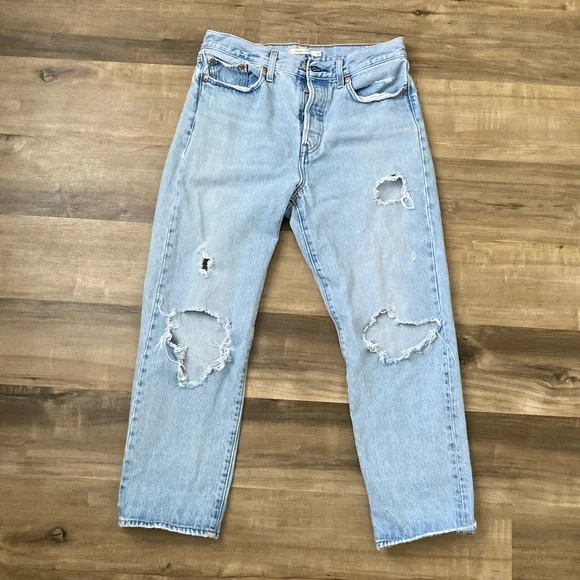 [Levi's] Wedgie Straight Distressed Button Fly Denim Jeans 29 - Picture 2 of 10